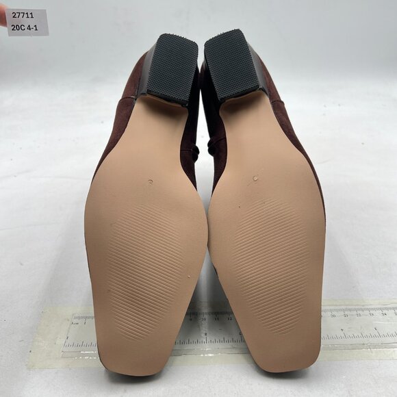 Brown Square Toe Low Chunky Heels Side Zipper Ankle Boots Formal Business Shoes - Picture 7 of 8